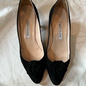 Manolo Blahnik Suede Pointed-Toe Heels With Flower